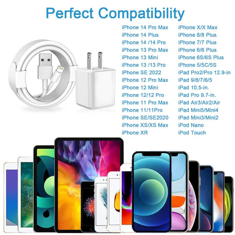 MFi Certified Lightning Cables And Fast USB Wall Charger 2 Pack For iPhone 14 13 12 11 Pro Max XR XS X 8 7 6S 6 AirPods