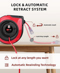 Retractable Extension Cord Reel With 65 Feet Of 12 AWG Heavy Duty Power Cord 15 Amp Breaker Three Lighted Outlets Tangle Free