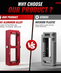 Comparison of Job Site Ready Door Hinge Jig Kit And Lock Installation Template with tough aluminum alloy vs inferior plastic jig.