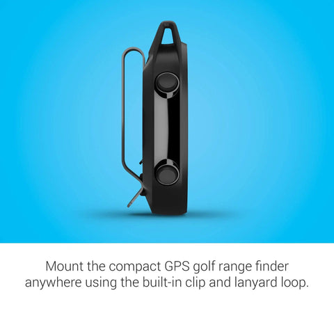 Side view of Approach G12 Clip On Golf GPS Rangefinder With 42k Plus Preloaded Courses showing clip and lanyard loop.