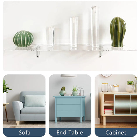 Acrylic Furniture Legs 8 Inch Hexagon Replacement Legs Set Of 4 for Coffee Tables and End Tables displayed on shelf with decor