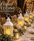 Farmhouse 12 Piece Lantern Set With 10 Inch Decor Lanterns Flameless LED Candles And 5 Hour Timers on wedding table setting