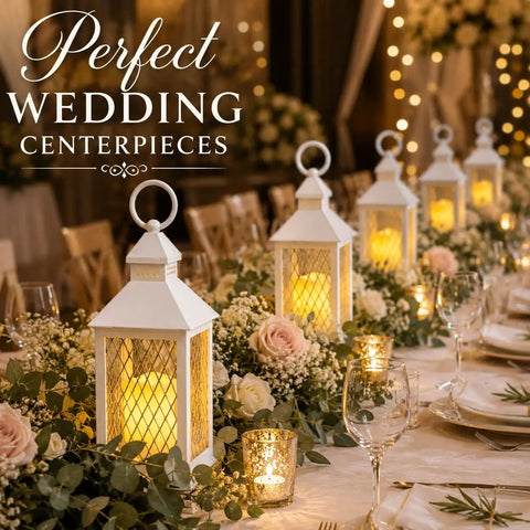 Farmhouse 12 Piece Lantern Set With 10 Inch Decor Lanterns Flameless LED Candles And 5 Hour Timers on wedding table setting