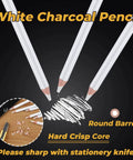 White Charcoal Pencils Set, 6 Pcs For Bold Highlights On Dark Paper with hard crisp core and instructions to sharpen with knife.