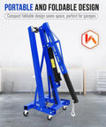 Grease Monkey Approved Folding Engine Hoist With Adjustable Telescopic Boom And Rock Solid Heavy Duty Steel Build For Quick Motor Removal, blue portable folding design.