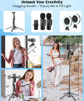 All In One Vlogging Kit For iPhone And Android With 63 Inch Auto Face Tracking Tripod Light Wireless Microphone And Scroll Remote
