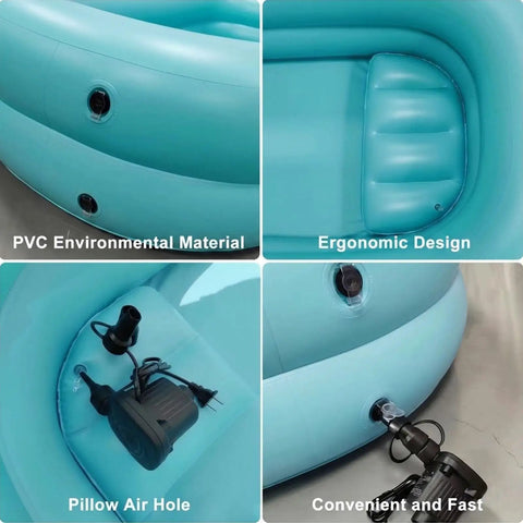 Portable Air Inflatable Bath Tub for Bedridden Patients with Bedside Shower Bag and Electric Air Pump All In One close-up of PVC material and ergonomic design.