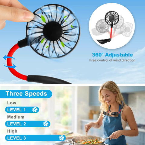 2 Pack Neck Fan Portable Rechargeable Personal Cooling Wearable Around The Neck For Men And Women USB Battery Operated