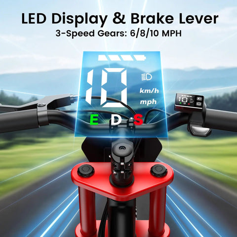 Kid Friendly Electric Balance Bike With 200W Motor Three Speed Modes Up To 10 MPH For Ages 3 To 6 12 Inch Pneumatic Tires LED Taillight Drum Brake UL 2272 Certified Black handlebar LED display and brake lever