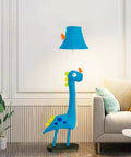 Blue Dinosaur Kids Floor Lamp With Adjustable Height From 50 Inches To Taller Modern Hand Stitched Toy Standing Lamp in living room