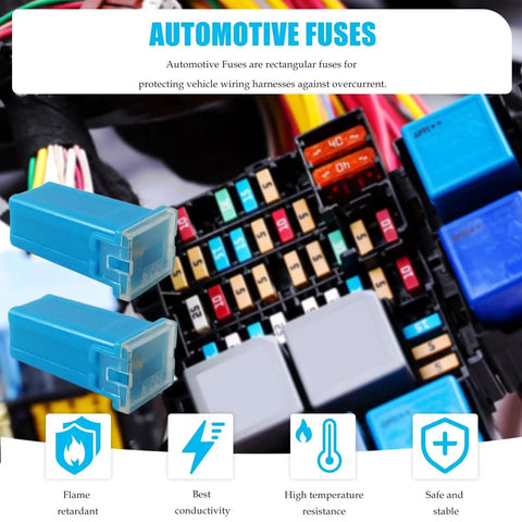 New 2026 30-Piece Car Fuse Assortment Kit with Tall and Low Profile Fuses displayed next to a vehicle wiring harness.