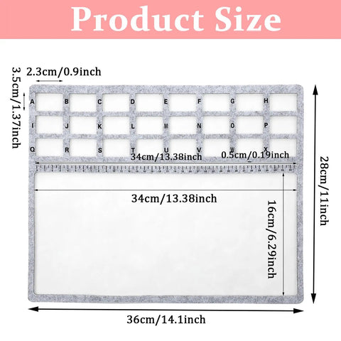 Product size chart for Solid Felt Beading Mat Featuring Sweet Non Slip Flocking Independent Grids Plus Centimeter Tracker 14 X 11 Inch.