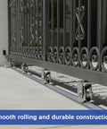 24 Ft Galvanized V Track For 1 In V Groove Gate Rollers Beefy Heavy Duty Driveway Gate Track With Hammer Drive In Anchors Rust Resistant Inverted V Rail For Smooth Sliding Gates, installed under a sliding gate