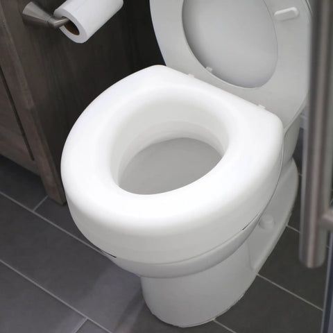 White 5 Inch Elevated Toilet Seat Riser For Seniors With Round Bowl Slip Resistant Pads Cushioned Comfort Easy Sit To Stand Boost