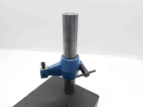 Granite Indicator Base And Comparator Stand With A Six By Six By Two Inch Platform And A Seven And A Half Inch Tall Rod For Pro Grade Machinist Metrology In Your Heavy Duty Machine Shop, side view