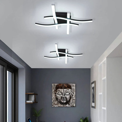 Dope Curved 4 Light Dimmable LED Ceiling Light, 18 Inch Modern Flush Mount Fixture in Black illuminating a room