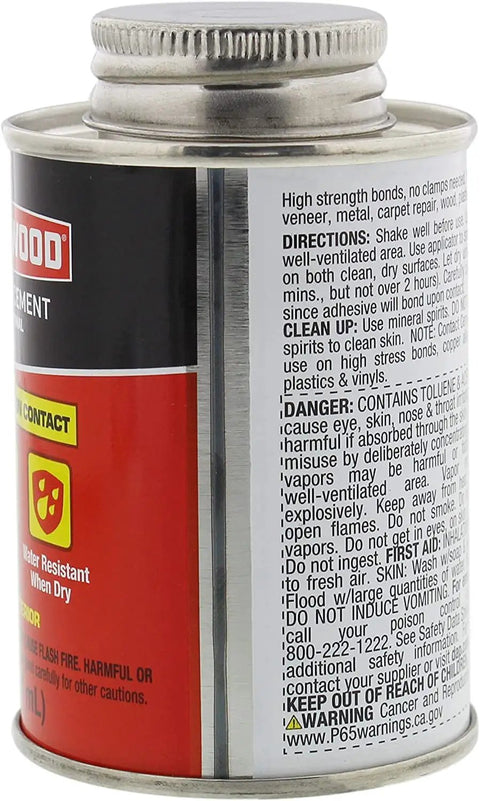 Side view of Tan Contact Cement 3 Oz Instant Bond That Delivers Strong, Water Resistant Adhesion On Contact For A Variety Of Materials Like Wood, Fabric, Metal, Ceramic And More