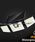 Beefy Three Head Solar Motion Sensor Flood Light Outdoor Waterproof 3000 Lumen 156 LED Security Spotlight, black, underwater test