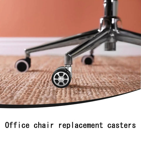 Heavy Duty Office Chair Caster Wheels 2.5 Inch Polyurethane Swivel Rollers close-up on carpet surface.