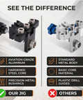 Heavy Duty 3 In 1 Self Centering Dowel Jig Kit For Shop Ready Woodworking aluminum and steel components comparison image.