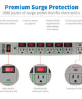 7 Outlet Surge Protector Power Strip With 6 Individually Controlled Switches, 6 Foot Cord, Lifetime Limited Warranty And $25,000 Insurance, Keep Your Gear Safe For PC, Laptop, Printer, Router, TV And Other Home Office Gear, front view
