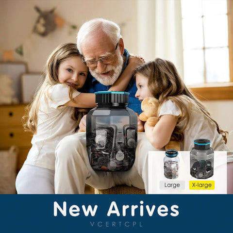Oversized Piggy Bank For Adults And Kids With Digital Coin Counter, displayed in cozy family setting
