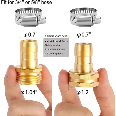Solid Brass Garden Hose Repair Kit Set With Clamps For 3/4 Or 5/8 Inches Fix Leaks Fast Drip Irrigation Mender Adapter For Backyard Watering And Lawn Care, brass hose fittings with clamps