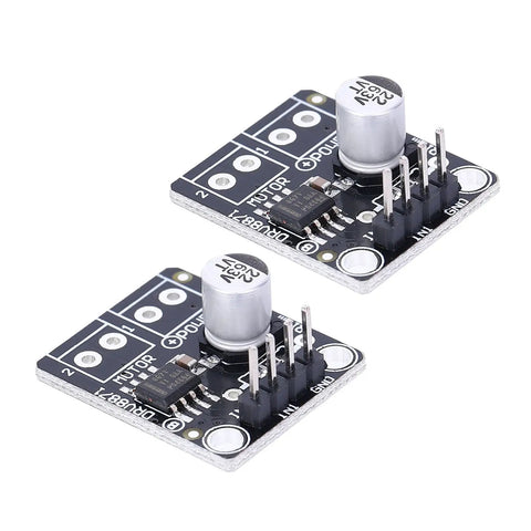 3.6A DC PWM Motor Driver Module With H Bridge For Small Machines, dual modules showing capacitors, chipsets, and pin headers.