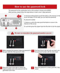 Instructions on setting the combination lock of Anti Theft Laptop Backpack With Combination Lock For Travel And Everyday Carry Fits 17 Inch Laptops Ideal For Students And Pros Women And Men Roomy Main Compartment With Easy Access Pockets Grey, illustrating steps with images.