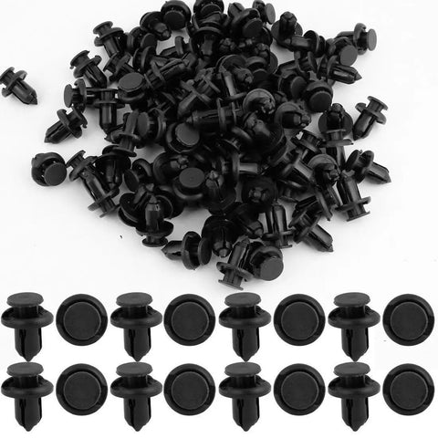 Black 100 Pcs 10Mm Nylon Clips For Bumper And Fender Retainers Push Type Rivet Fasteners for Honda Acura with close-up.