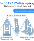 Heavy Duty Countertop Dishwasher Mounting Brackets, 4 Pack With Screws, No Sweat Replacement For WD01X21740, angled view of galvanized steel brackets