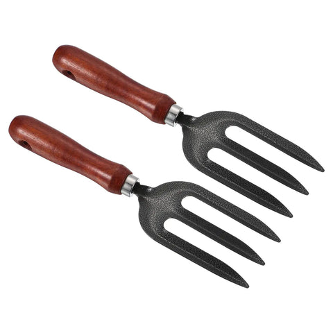 Two Pack 10.6 Inch 3 Tine Garden Forks Carbon Steel Thickened Hardened Digging Pitch Fork For Weeding Transplanting Soil Loosening And Planting In Backyard Farm Gray