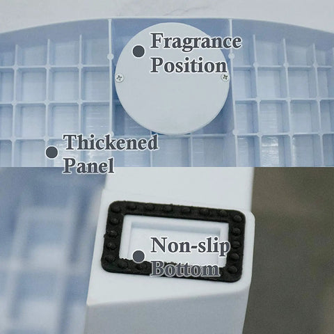 Close-up of fragrance position and non-slip bottom of Toilet Stool For Adults And Toddlers, Foldable Footstool, Squat Design.