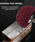 Six Pack Non Woven Abrasive Drill Buffing Wheel Set with 1/4 Inch Shank polishing metal surface with red pad