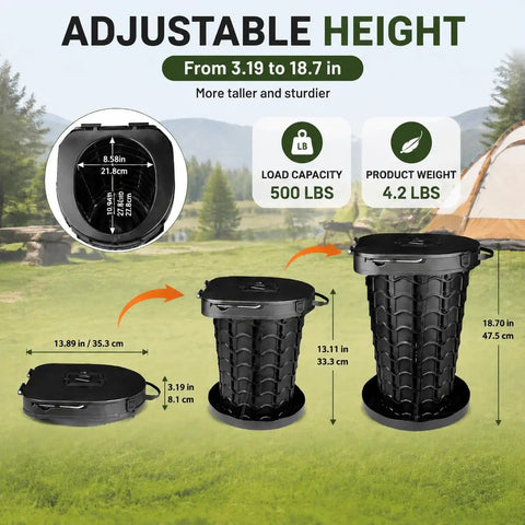 Rugged Yet Foldable Portable Toilet For Adults, Extra Wide Seat Trail Potty With Secure Bags And Grippy Handle, 18.7 Inch Tall Collapsible Campsite Commode For Hiking Rv And Weekend Warriors