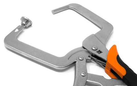4 Inch Right Angle Clamp For Woodworking And Pocket Hole Joinery With Swiveling Non Marring Pads And Soft Grip Handles Quick Release Lever