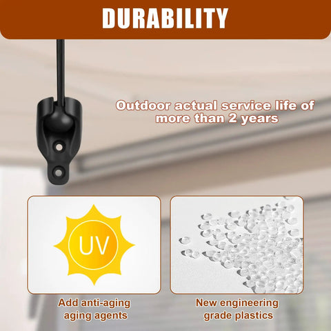 Replacement Roller Shade Bungee Kit With End Cap Tie Downs For Outdoor Roller Shades, heavy duty black hardware, UV feature