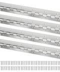 4 Pack 304 Stainless Steel Piano Hinges, heavy duty rustproof continuous door hardware with screws for cabinets and workshops.