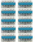 Straight Shooting 5 Pin Quick Connect Wire Connector With Solid Grip Lever Action Push In Design For Heavy Duty Electrical Wiring Repairs 32 Amp Compact Terminal Block 10 Pack stacked in clear housing.
