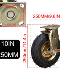 Heavy Duty Swivel Caster Wheels Set Of Four With Side Brakes And Shock Absorbing Pneumatic Rubber Tires For Smooth Cart Rolls Supporting 1300 Lbs Capacity, 10 inch size