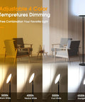32W 2600LM LED Torchiere Floor Lamp With Remote, Super Bright Living Room Light, showing 4 color temperatures and stepless dimming