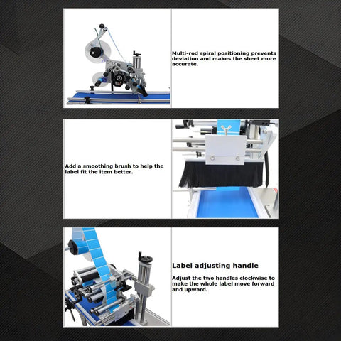 Straight Up Efficient 110V Quick Setup Automatic Desktop Conveyor Bottle Labeler Pro With Smart Touch Screen Display For Round Cosmetics Beverages And Grocery Stock, multi-rod positioning system for precise labeling.