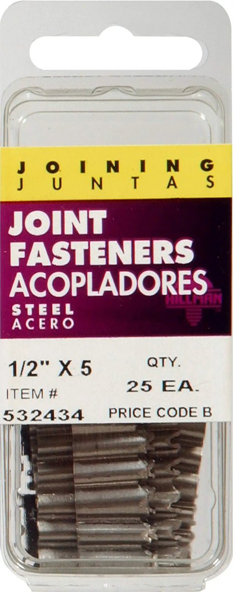 Top Shelf Heavy Duty Joint Fasteners For Wood Work Half Inch 5 Gauge Wire Connectors 25 Pack in clear packaging.