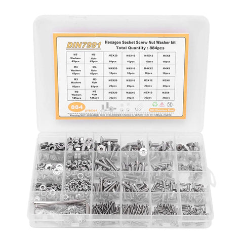 Stainless Steel Bolt Nut Washer Kit With Storage Box M2 M3 M4 M5 Assortment Set For DIY Projects Shockproof Durable Fasteners That Are Easy To Use And Keep Your Hardware Organized. 304 stainless steel screw, nut and washer kit in compartment box
