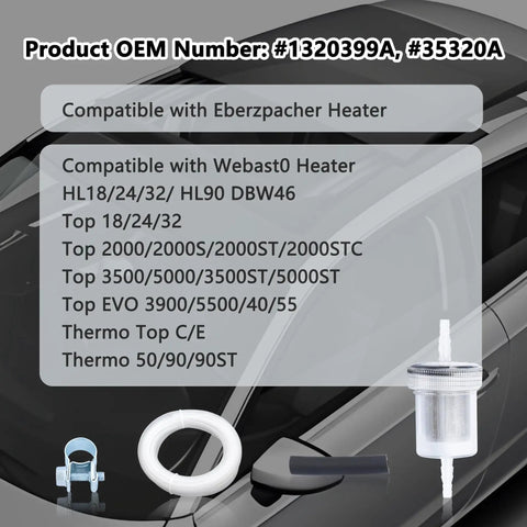 Road Ready 16.4 Feet Diesel Heater Fuel Line Kit Featuring Inline Filter and clamps for compatible heaters.