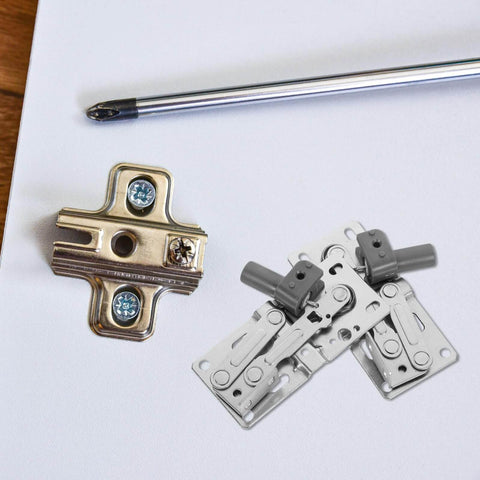 Two Pack Soft Close Tip Out Cabinet Hinges with Damping, Iron Construction, Easy Installation Hardware shown