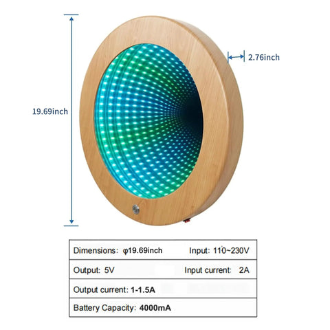 Light Up 3D Circular Infinity Mirror With Color Changing Tunnel Lighting For Calming Sensory Stimulation In Classrooms And Clinics