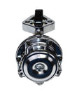 Front view of Beefed-Up Inline Mechanical Fuel Pump For Chevy And GMC Small Block 262-400, Chrome Finish, 6 PSI, 80 GPH.