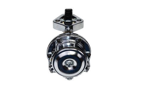 Front view of Beefed-Up Inline Mechanical Fuel Pump For Chevy And GMC Small Block 262-400, Chrome Finish, 6 PSI, 80 GPH.