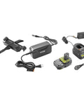 Powerful 18V Cordless Drain Auger Kit With 50 Ft Reel, 2Ah Battery, Charger, Pivoting Drum And Rubber Foot Pad accessories including battery and charger.